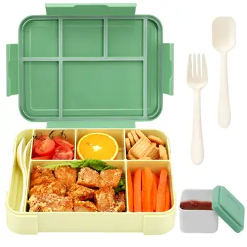 1300ML Bento Caja de Almuerzo para los Niños de los Adultos con 5 Compartimiento de la Salsa y a Prueba de Fugas de los Recipientes Portátiles
