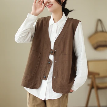 Corea del Japonés Safari Bolsillos Estilo Elegante Chica de la cosecha del Verano Otoño Outwear Chaleco Tops de las Mujeres de la Moda de Primavera Casual Corto Chaleco