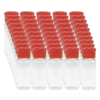 Conjunto de 50 Vacía de Plástico de Botellas de Especias para el Almacenamiento de Barbacoa Condimentos Sal Pimienta Etc. 100Ml / 3.3 Oz, Rojo