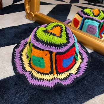 Coreano de colores Crochet Cubo Y2k Punto Hueco Sombreros de Mujer de Verano de Playa Plegable Tapas de Plátano Snapback Gorras Sombrero para el Sol