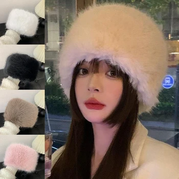 La moda de 5 Colores ruso Sombrero para las Mujeres de Imitación de Piel de Zorro Sombrero de Invierno de Mujer al aire Cálido Gorro de Esponjosa Sombrero de Nieve Cubo Tapa