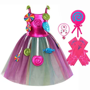 Purim Disfraz De Halloween Chicas Dulce Vestido De Lollipop Ropa Para Niños Y Niñas De La Princesa De Fiesta Arco Iris De Impresión De Lujo Del Traje