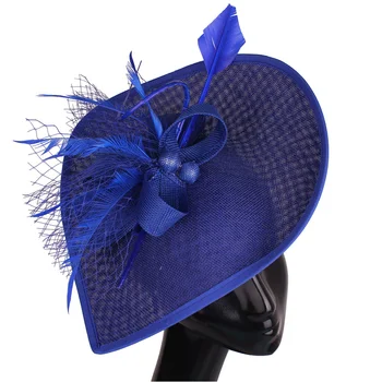 Azul real, Flor de la Pluma de los Sombreros hechos a Mano Por las Mujeres de Moda Elegante Sombrero Hecho a, O Para la Novia DIY Accesorios para el Cabello Chi Sombrero