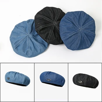 Dril de algodón de Beret Retro Casual Primavera/Verano Parasol Sombrero de la Boina Azul de las Mujeres Sombrero