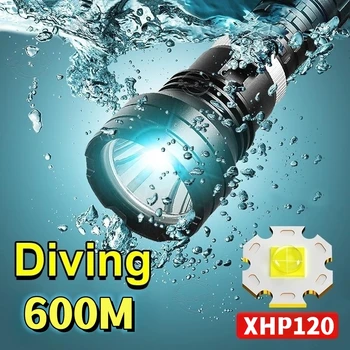 XHP120 Buceo Linterna Recargable Linterna Submarina Blanco de la Luz de 600m Profesional Impermeable de Buceo Antorcha IPX8 de Buceo Antorcha