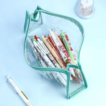 Transparente de la caja de lápiz de la Simplicidad de Gran capacidad de Papelería de la bolsa de útiles Escolares de PVC de Almacenamiento de archivo de Triángulo de espejo de maquillaje