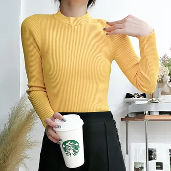 [Stock] Jing Tian con el mismo fondo suéter de las mujeres de la nueva versión coreana de la chaqueta todas coincidentes delgado del color sólido de lana