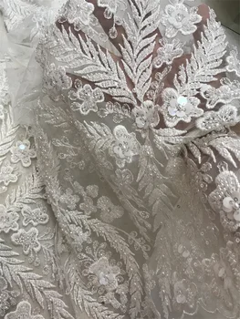 elegante Bordado de tela de tul DiuDiu-1302.8417 con perlas de la moda vestido de top venta de fuoll con cuentas de tul francés tejido de red