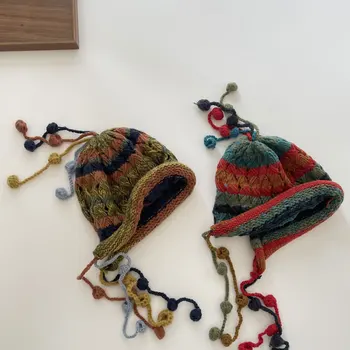 50-54 cm de Niños Sombreros de Color Mezclado con Hilo de Algodón tejido a Mano Sombreros de la Trenza de arco iris Gorro de Lana para Niños Niñas