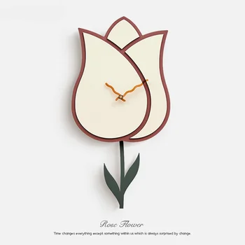 Tulip Reloj De Pared Moderno Simple Luz Nórdica De Lujo, Sala De Estar Swing Tiempo Reloj De La Decoración Del Hogar 2023 Nueva Creatividad Mural De Regalo
