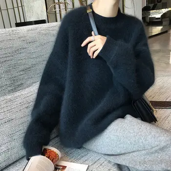 Hikigawa Chic De La Moda Las Mujeres De Imitación De Visón Terciopelo Otoño Suéter Flojo 