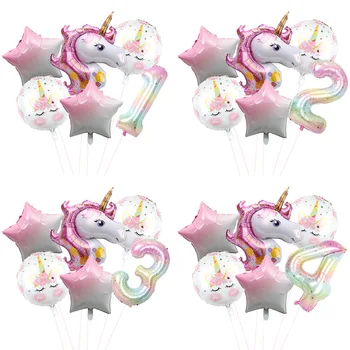 6pcs de dibujos animados Unicornio de papel de Aluminio Globos 40inch Gradiente Número de Globos a los Niños de las Niñas de la Fiesta de Cumpleaños de la Ducha del Bebé Decoración Ballon