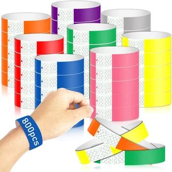 800 Pack de Pulseras de Papel,Color de las Pulseras de Mano a prueba de agua para las Bandas de Parte del Club Ligero Adhesivo Pulseras