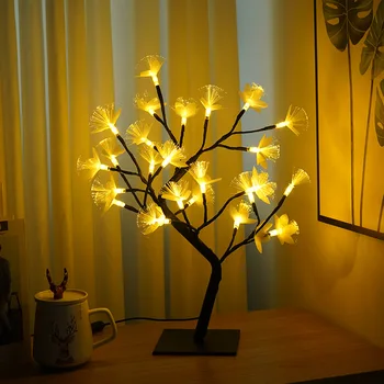 24 Luz de Noche LED de Fibra Óptica de la Flor del Árbol de Navidad Guirnalda de la Lámpara Para Niños Casa del Dormitorio de la Decoración de la Decoración de Hadas de la Luz de Vacaciones USB