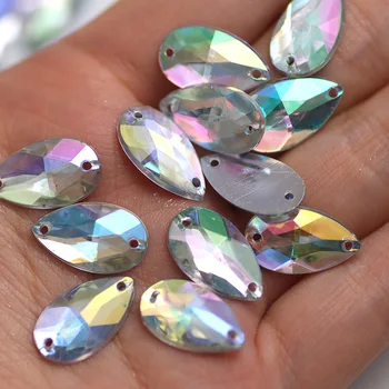 10.5x18mm Coser diamantes de Imitación de Cristal AB Color de gota de agua de Acrílico de las planas de Strass Para la Costura de los Suministros de Ropa de Decoración