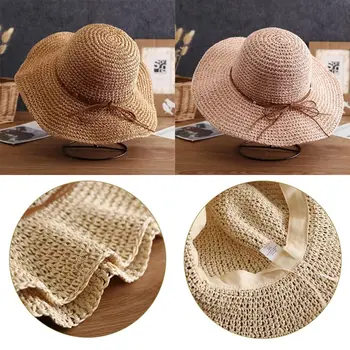 Plegable Femenino Chapeau UV Para Proteger Señora de Viaje de Suministro Sombrero para el Sol Sombrero de Rafia Sombrero de Paja Sombrero de Playa