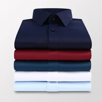 Otoño Formal de los Hombres Camisa de 2023 Polyester+spandex Anti-arrugas se Vende Color Turn Down Cuello de la Camisa de los Hombres de Negocios Anti-arrugas
