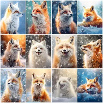 AZQSD Diamante Pintura Nueva Colección De 2023 Fox Diamante Mosaico de Animales de punto de Cruz Bordado de Nieve Pixel Art, Decoración del Hogar