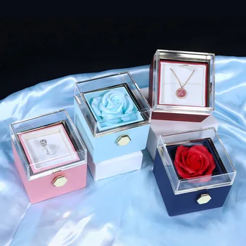 Rotación de la Joyería Caja de Almacenamiento de la Rosa Cuadro Inmortal Flor Flip Propuesta de san Valentín, Día de la Confesión del Anillo del Collar de la Caja