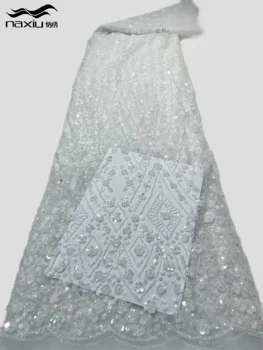 Madison Africana de la Tela de Encaje en 3D de Alta Calidad Perlas de Material de Encaje de Nigeria francés de Lentejuelas de Tela de Encaje De la Boda