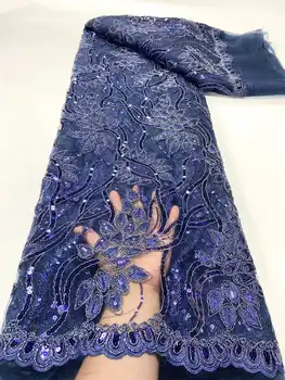 Mayoristas de Alta calidad de África bluie 3D de Lentejuelas de tela de encaje de la boda del partido de material de Bordado de encaje francés de tela DIY costura