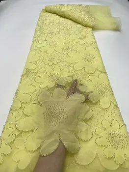 de lujo de encaje francés telas de novia de tela tissu dentelle de alta calidad con cuentas de encaje de tela 5yard