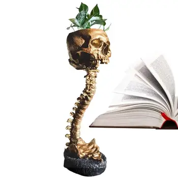 La Columna Vertebral De Pie Cráneo Cabeza De La Maceta, Goth Spooky Decoración Profundo Polyresin Cráneos Bote Esqueleto De Decoración Para El Hogar En Negro De Halloween De Miedo De Estilo