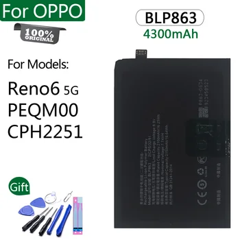 100% Original de la Batería BLP863 Para OPPO Reno6 5G PEQM00 CPH2251 4300mAh Reemplazo de Alta calidad Batterie