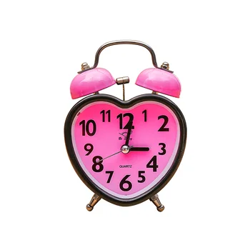 En Forma de corazón Doble Campana de Alarma del Reloj No Tictac de Doble Campana de Alarma de Reloj con Luz de noche para los Niños de las Niñas Dormitorios (Color al Azar)