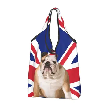 Union Jack Bulldog Inglés De Compras Las Bolsas De Asas Linda Bandera Británica Patriótica Perro Shopper Bolsas De Hombro Bolsos De Mano