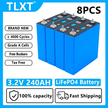 Nueva 8PCS Lifepo4 Batería de 3.2 V 240AH de Litio Fosfato de Hierro de las Células de BRICOLAJE 12V 24V 36V 48V Grado con Una batería Recargable de energía Solar de la Batería Pack