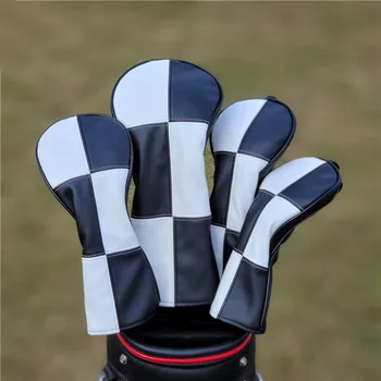 Unisex en blanco y Negro de rejilla de cuero de la PU Para el Conductor Calle 1# 3# 5# Híbridos de Golf de Madera Headcover Simple Impermeable Personalizada
