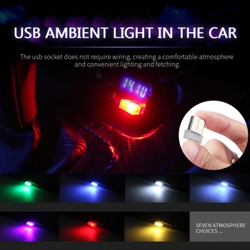 Mini USB LED del Coche de la Luz Interior del Coche Atmósfera Lámparas Led de Ambiente Decorativa de la Lámpara de Iluminación de Emergencia Automático de Luces Interiores