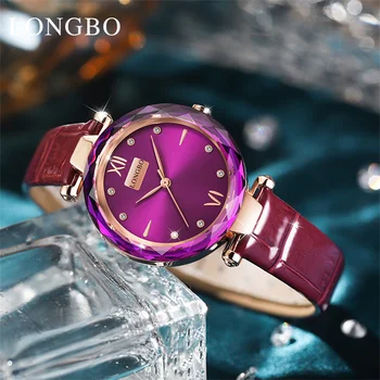 LONGBO Nueva Moda Púrpura de Cuarzo para Mujer Relojes de la parte Superior de la Marca de Lujo de Cuero Impermeable de Diamantes Señoras reloj de Pulsera Relojes Femme