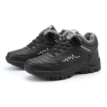De los hombres Casual Zapatos de cordones al aire libre Negro deporte Zapatillas de deporte Para Hombre de la Moda de Pisos de encaje de Invierno al aire libre caliente de piel Zapatos de los hombres pisos