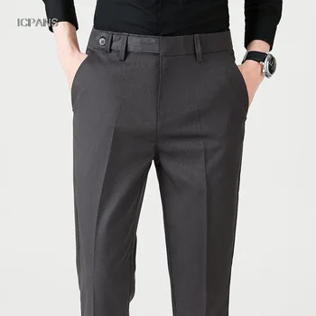 Longitud De Tobillo Corea Del Pantalón Del Traje De Los Hombres Slim Fit Negro Marrón Oficina De La Moda De Vestido Formal Para Pantalones Clásicos