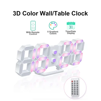 Deeyaple 3D LED Digital Reloj de 9,7 Pulgadas Reloj de Pared de 7 Colores Tiempo de Visualización de la Fecha Reloj despertador Habitación la Noche de la Luz de Reloj de Mesa