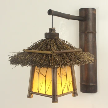 Antigüedades Rural de Bambú de la Lámpara de Pared de Zen Japonés, el Sudeste de Asia Cabina de Madera de la Linterna para la Barra de la Lámpara de la Mesita