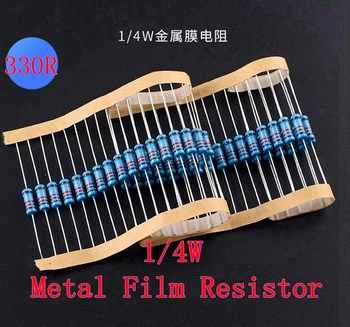 (100pcs) 330R ohm 1/4W Resistor de Película Metálica 330R ohm 0.25 W 1% ROHS
