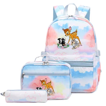3Pcs/Set de Disney Bambi Colorida Bolsa de Niñas y Niños de la Escuela de bolsas de Adolescente con Almuerzo Bolsa de Viaje Mochilas Mochilas
