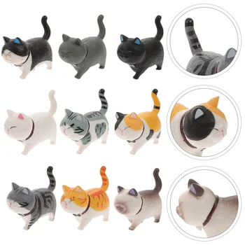 9 Piezas De Cat De La Escultura Decoraciones Ollas Mini Adornos De Dibujos Animados En Miniatura Falso Maceta De Plástico Patio De Las Estatuas