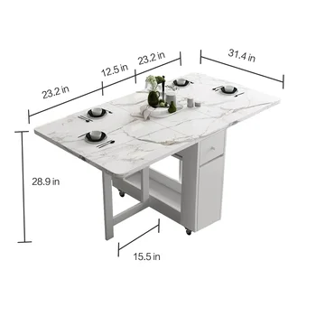 Moda Color Blanco Mesa de Comedor Plegable Muebles de yemek masasi Multifuncional Rectángulo Plegable Mesa de Comedor con Sillas Plegables