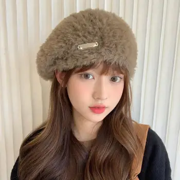 Clima Sombrero de Color Sólido Gorro de Felpa Invierno Boinas Elegante de inspiración Japonesa Sombreros para las Mujeres con Elástico para la Pintura