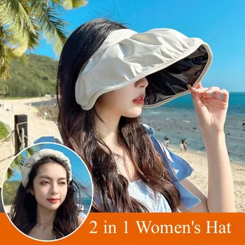 Verano nueva Shell Parasol Sombreros de las Mujeres al aire libre de la Playa de Suave Plegable de Ala Ancha Cubo de Tapas de Protección UV de Doble Uso el Pelo Aro de Sombreros para el Sol