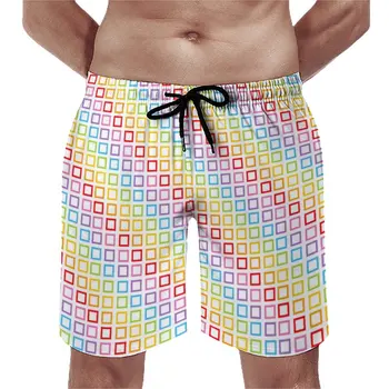 Ombre Plaid Shorts de Verano arco iris Colorido Lindo Playa Pantalones Cortos de los Hombres de los Deportes de Surf Diseño de Secado Rápido de la Playa de Troncos