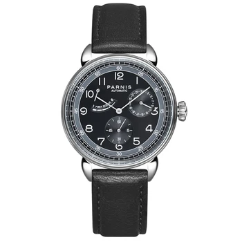 La moda Parnis 42mm Dial Negro Mecánico Automático de los Hombres Relojes de Cuero de la Banda Calendario de los Hombres Impermeable Reloj reloj hombre 2023