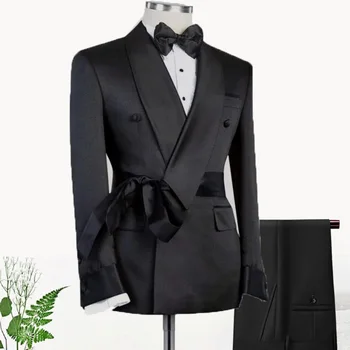 Personalizado Formal Clásico Negro Trajes de Boda para hombres Novio de la Fiesta de Moda Frac, para el Baile de graduación de Doble botonadura para Hombre Chaquetas Cuello de Chal