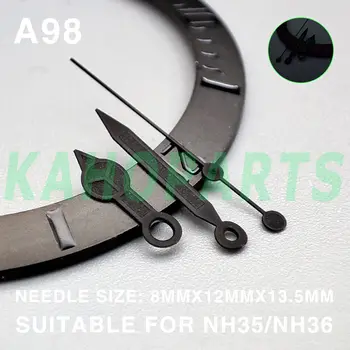 Pintado de negro, Negro Guarnecido de Tri-rombo manecillas del Reloj para Miyota NH35/36 4R/7S/NH38