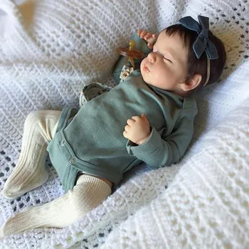 49CM Reborn Baby Doll Dormido Loulou con Arraigada Pestañas de Cabello Pintura en 3D con Muchos Detalles de las Venas de la Misma como Imagen de Bebe Reborn