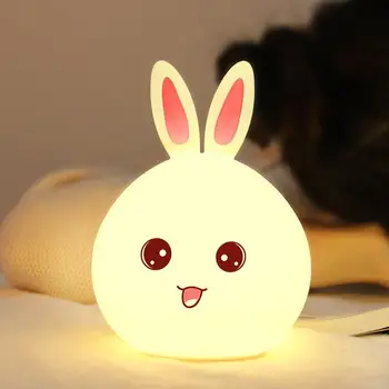 Linda Noche la Luz de Animales Conejo lámparas de Noche con Sensor Táctil del Silicón LED, Luces de colores